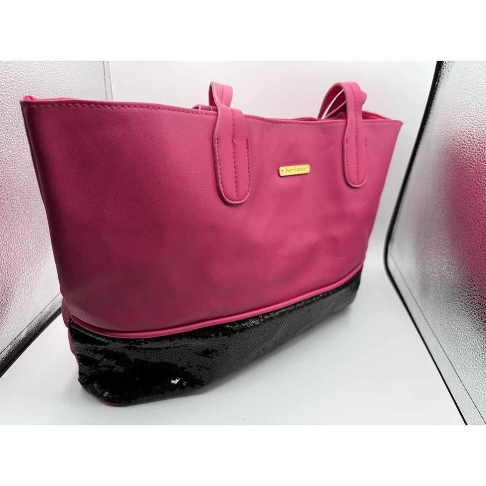 Juicy Couture Women's Pink/Black Sequin Bottom Tote Snap Closure Lined Gold